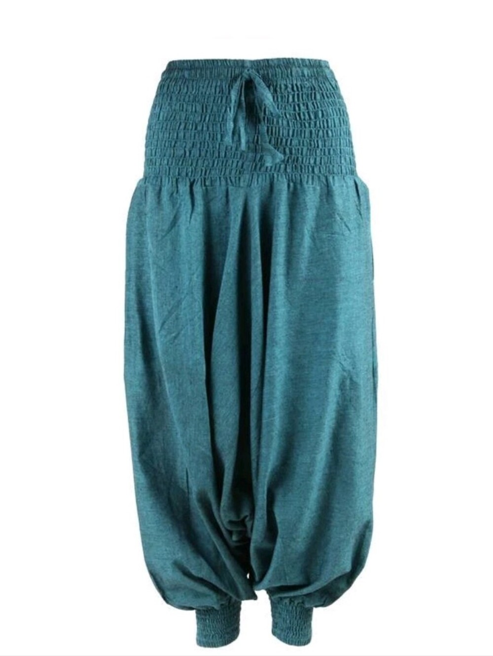 NWOT Drop Croth Smocked Waist Teal Harem Pants Unisex Boho Hippie Sz M(8-10)